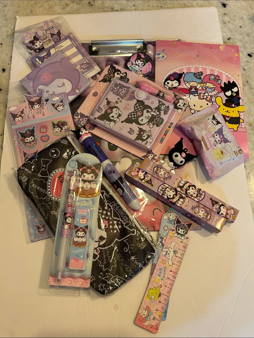 Kawaii Kids Accessories Set in Purple - Kuromi Character Stationery Collection